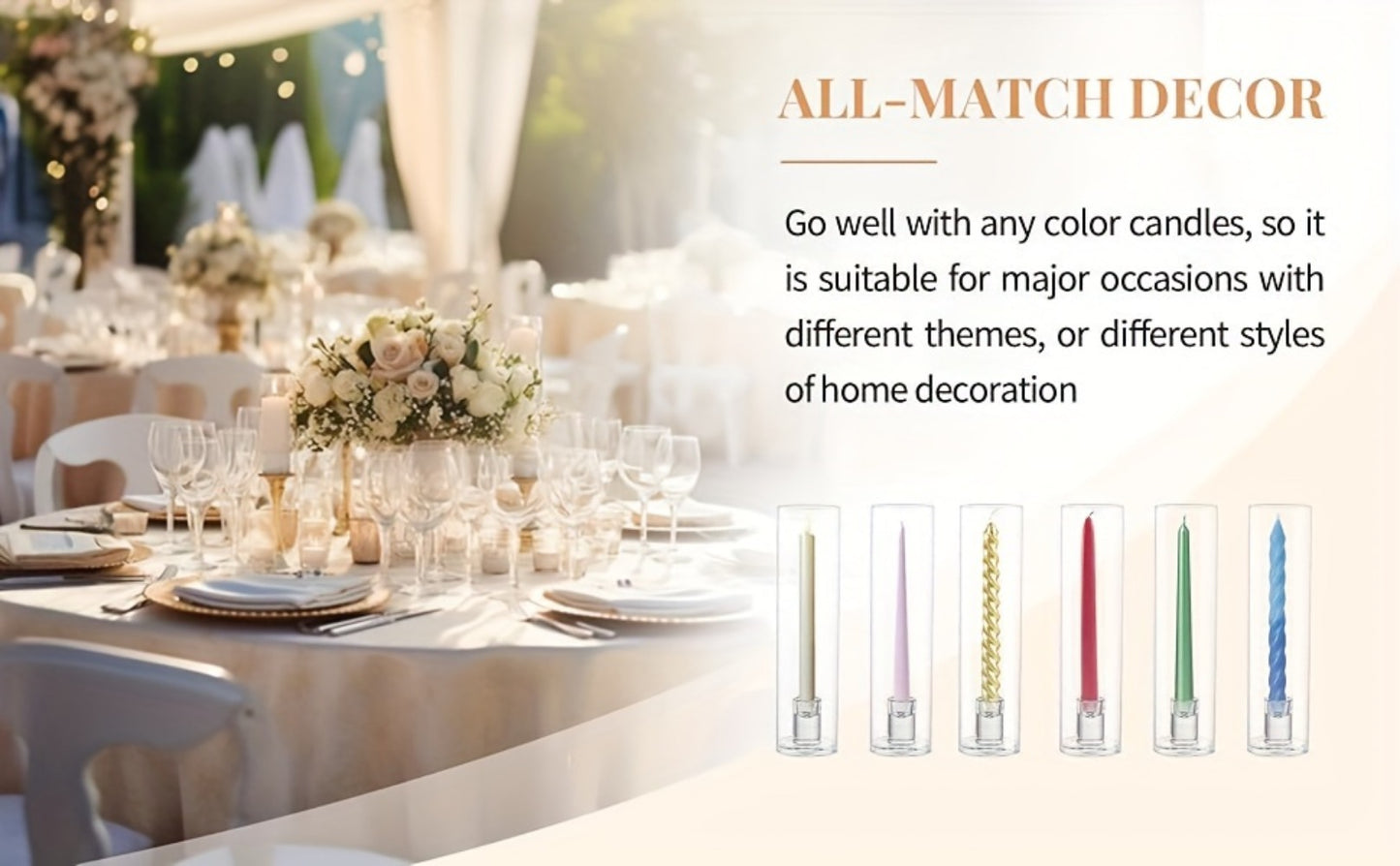 Hurricane Glass Candle Holders for Taper Candles | 11.8 Inch Tall Clear Cylinder Windproof Candlestick Stand for Wedding, Party, Christmas, Halloween & Home Decor - 2pcs / 10pcs Set