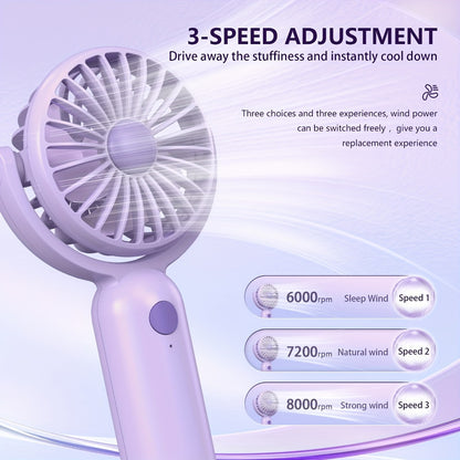 Handheld Fan Mini USB-C Rechargeable 3 Speed 180 Degree Adjustable Portable Personal Fan for Indoor Outdoor Travel Summer Cooling Gift 3 Pack 6 Pack Black Pink Purple