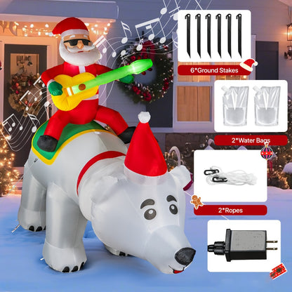 Christmas Inflatable Decoration with LED & Music – Head-Shaking Santa Claus on Polar Bear or Snowman, 7FT Blow Up Yard Decor with Recording Function, IP55 Outdoor Garden Lawn Party