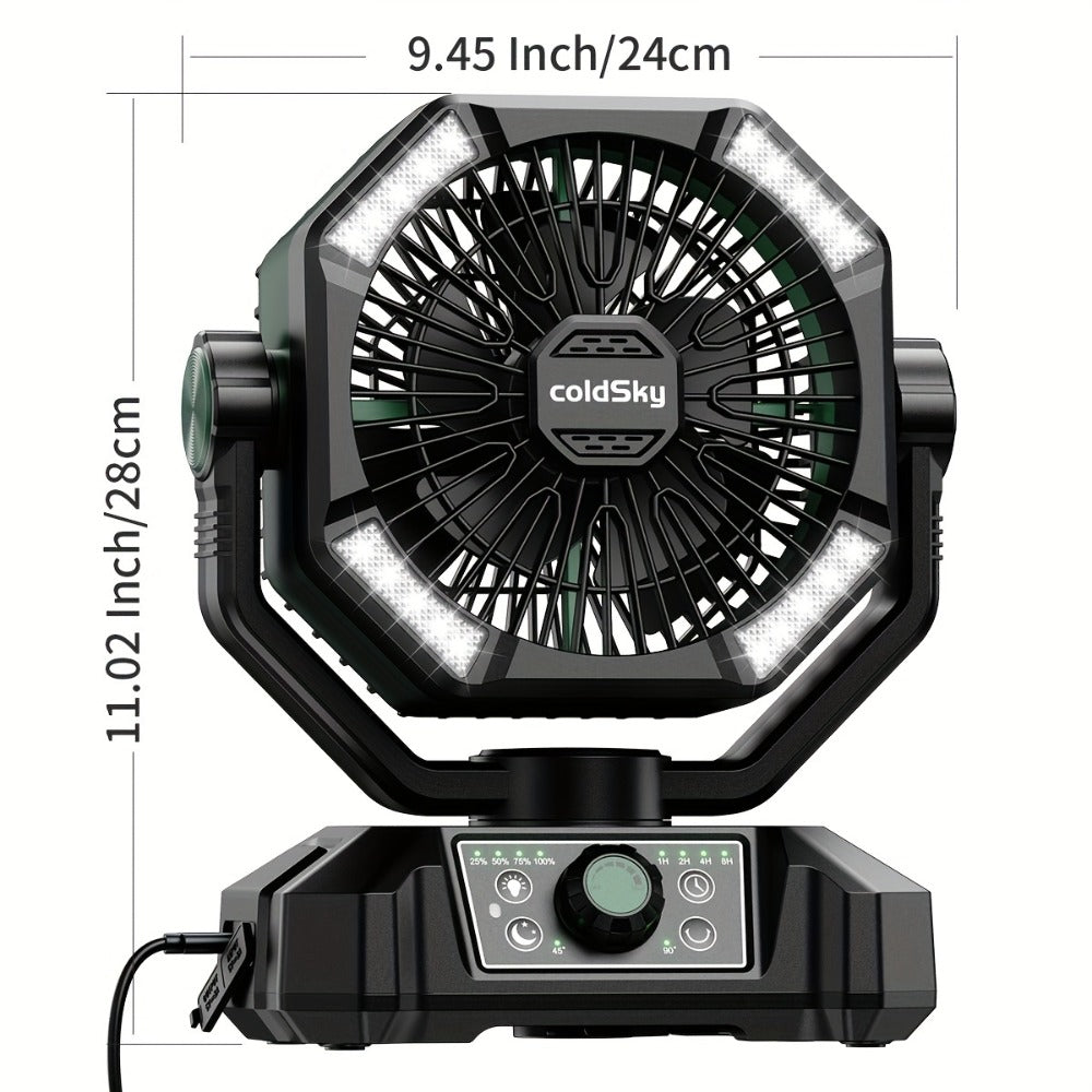 Camping Fan with Dual Motors & 4 LED Lights – Portable Tent Fan with Remote Control, 8 Speed Settings, 20000mAh Battery & Hanging Hook for Outdoor Camping, Power Outages & Indoor Use