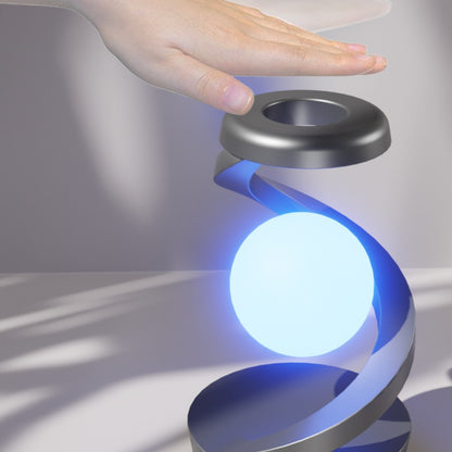Floating Rotating Night Light with Wireless Charger – Smart Desktop Visual Levitating Lamp with Light Sensor, Hand Wave Control, Atmosphere Mood Light for Bedroom Office Party Decor, Gift (Grey/White)