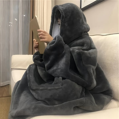 Wearable Hooded Blanket – Reversible Oversized Sherpa Throw with Kangaroo Pocket & Socks, Machine Washable, Christmas Gift, 4 Styles