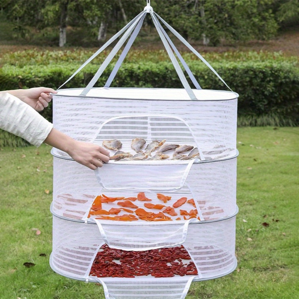 Mesh Drying Rack Foldable 2-3 Layer with Hooks & Zipper Closure — Hanging Herb Drying Net for Herbs, Fruits, Vegetables, Fish, Flowers & Clothes | Large Size