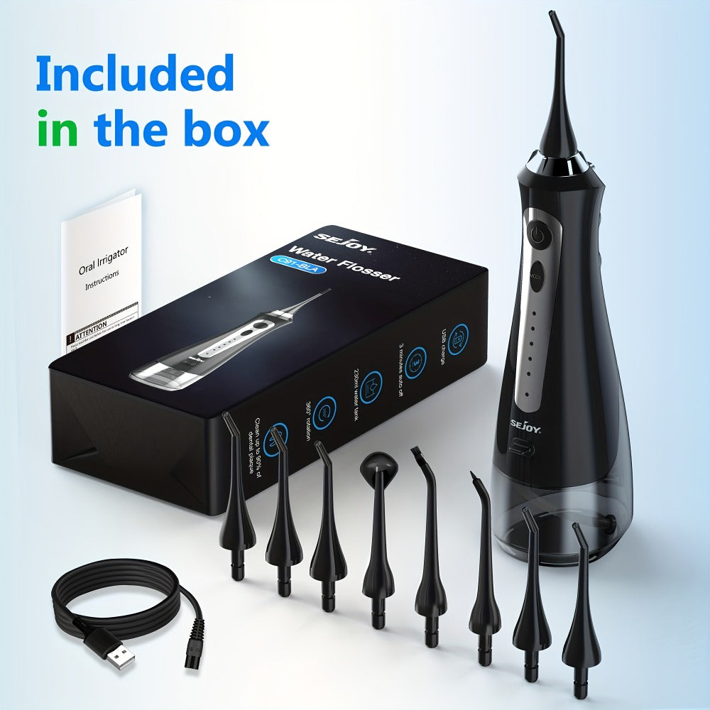 Water Flosser Electric Oral Irrigator 9 Replaceable Nozzles 350mL Tank 20-Day Battery 360° Rotatable Tip Intelligent Pressure Control Deep Teeth Gum Cleaning