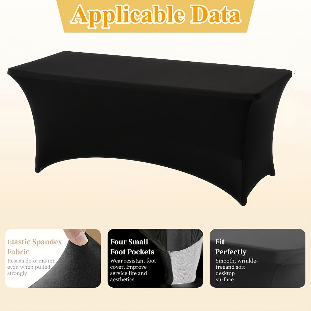 Spandex Tablecloth for 6 ft Rectangle Tables – Elastic Fitted Table Cover for Events, Parties, Weddings & Banquets – Wrinkle-Free Stretch Fabric in Black, White & Red, Indoor & Outdoor Use
