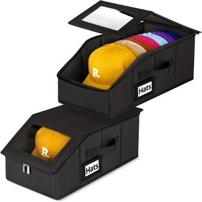 Hat Storage Box for Baseball Caps – Stackable Cap Organizer for Closet, Holds Up to 30 Caps, Freestanding Hat Boxes for Women & Men | 1pc & 2pcs Pack in Gray, Black & Pink
