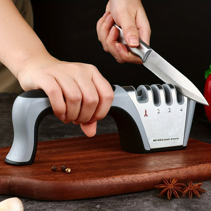 4-in-1 Knife Sharpener Manual Kitchen Tool for Chef Knives, Paring Knives, Steel Blades & Scissors – 4 Stage Sharpening System with Non-Slip Base
