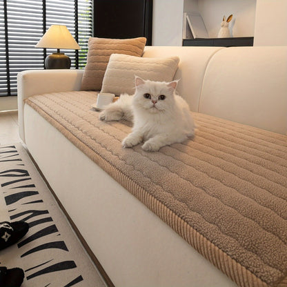 Plush Sofa Cover Bohemian Style Thickened Short Plush Non-Slip Machine Washable Pet Friendly Sofa Slipcover for Living Room Bedroom Office - Armrest Pad to 4 Seater