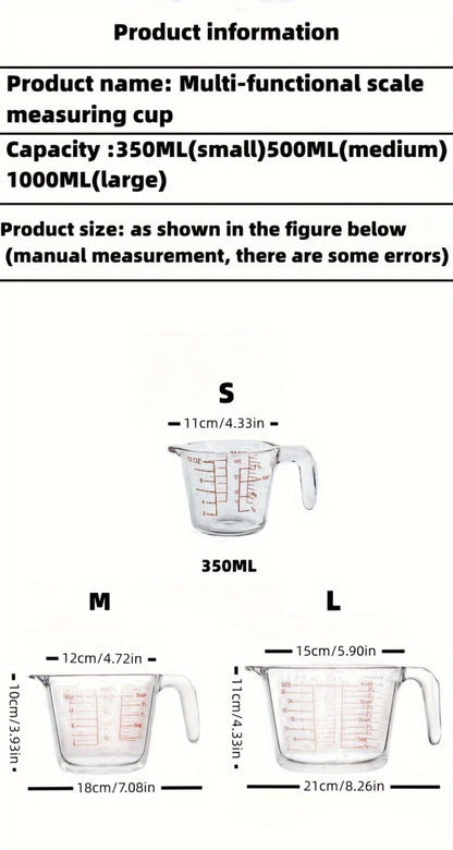 Tempered Glass Measuring Cup Set with Coffee Cups, Borosilicate Glass Liquid Measuring Cups for Kitchen Baking Cooking, Dishwasher Safe, 4PCs or 9PCs
