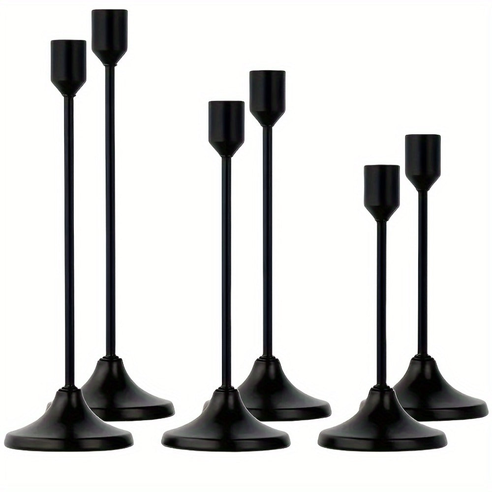 Metal Candlesticks Set of 6 – Taper Candle Holders for Wedding Centerpiece, Christmas, Halloween, Thanksgiving, Hanukkah, Easter & Romantic Candlelight Dinner Table Decor, Assorted Sizes, 3 Finishes