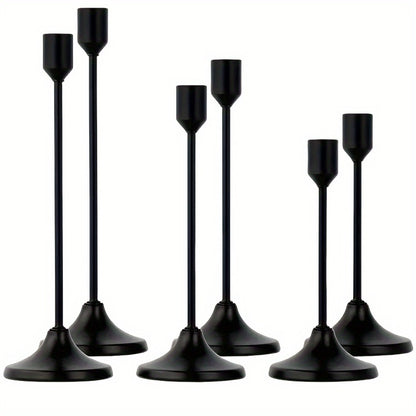 Metal Candlesticks Set of 6 – Taper Candle Holders for Wedding Centerpiece, Christmas, Halloween, Thanksgiving, Hanukkah, Easter & Romantic Candlelight Dinner Table Decor, Assorted Sizes, 3 Finishes