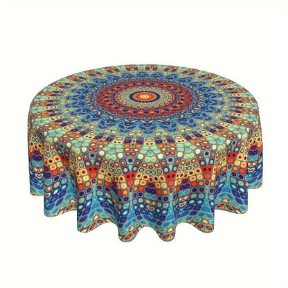 Mandala Round Table Cover 60 Inch - Colorful Boho Tablecloth for Patio, Backyard BBQ, Picnic & Kitchen Decor