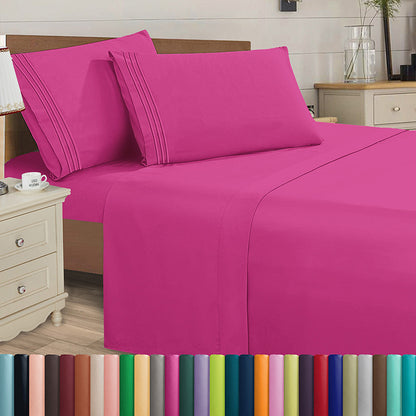 Microfiber Bed Sheet Set 4-Piece Deep Pocket Cooling Sheets Twin Full Queen King Cal King Split King – Soft Wrinkle Fade Resistant Hotel Quality Bedding