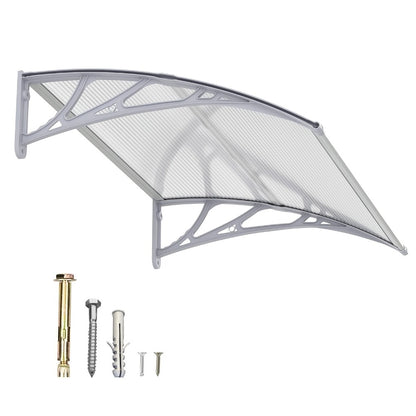 Polycarbonate Window Awning Door Canopy - UV Rain Snow Sun Protection Overhang for Doorways, Patio & Windows, Multiple Sizes, Black/Gray Bracket with Blue/Clear/Brown Board