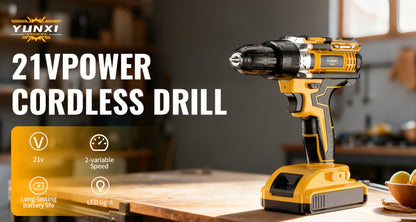 Cordless Impact Drill Set 21V – Electric Power Drill with 2.0Ah Battery, Fast Charger, Screwdriver Bits, Work Light, Variable Speed & Torque Control for Home & Car Repair, Men's Gift
