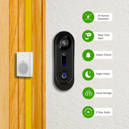 Smart Doorbell Camera 1080P HD Wireless Battery Powered – Night Vision, Motion Detection, Two-Way Audio, Indoor Chime, Cloud Storage & Real-Time Alerts, 2.4GHz WiFi Easy Install No Wiring Needed