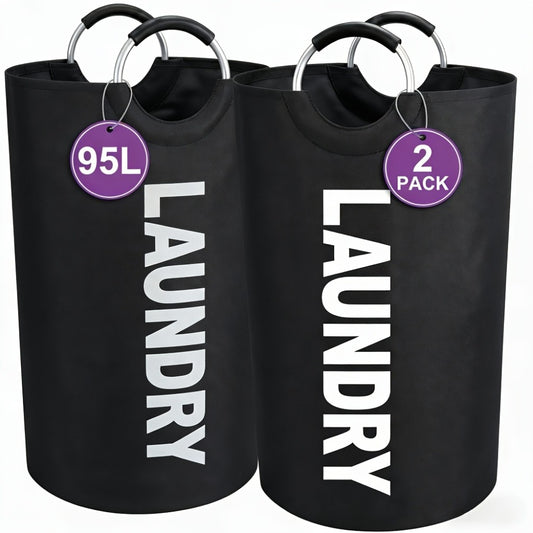 Extra Large Foldable Laundry Basket Set 95L/25.1 Gal Waterproof Oxford Cloth Tall Storage Baskets for Bedroom Bathroom Dorm Wardrobe Organization