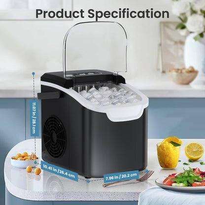 Pebble Ice Maker Countertop – 26 Lbs/24H, 2 Ice Cube Sizes, Sonic Bullet Ice Machine, Auto-Cleaning, Stainless Steel, Ice Scoop & Basket, Optional Descaler Kit for Home, Kitchen, Camping & RV