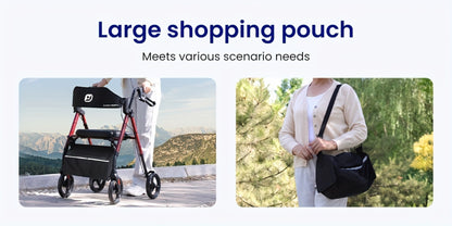 Rollator Walker for Seniors Foldable with 8-Inch Big Wheels, Durable Aluminum All-Terrain Rolling Walker with Ergonomic Backrest & Dual Adjustable Height, Upright Walker Option Available for Elderly