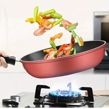 Nonstick Frying Pan with Lid 9.45 10.24 11.02 Inch Cast Iron Style Flat Bottom Skillet Stainless Steel Handle Smoke-Free Lightweight Cookware for All Stovetops Fried Eggs Steak Pancakes