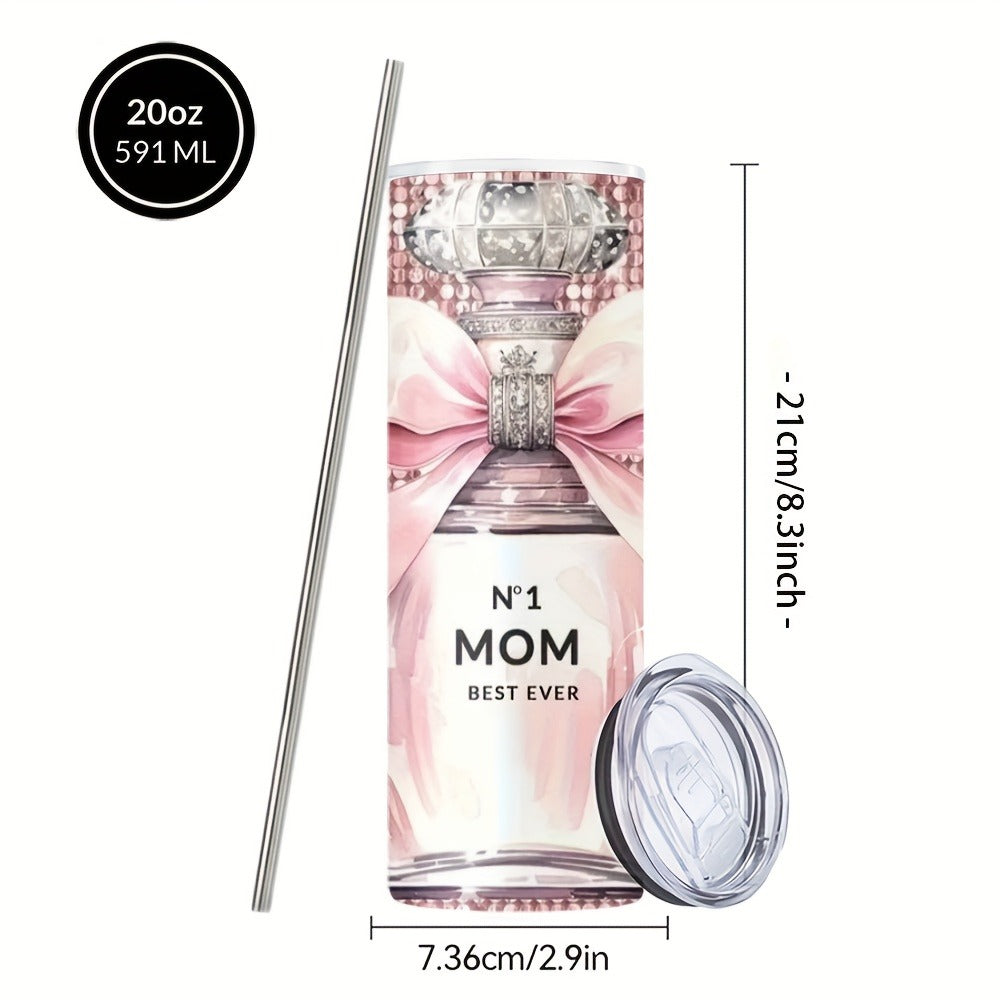 Insulated Tumbler 20oz Mom's Best Ever Design | 304 Stainless Steel Travel Cup with Lid & Straw for Hot & Cold Drinks – Cute Gift for Mom, Women, Birthday, Mother's Day & Christmas