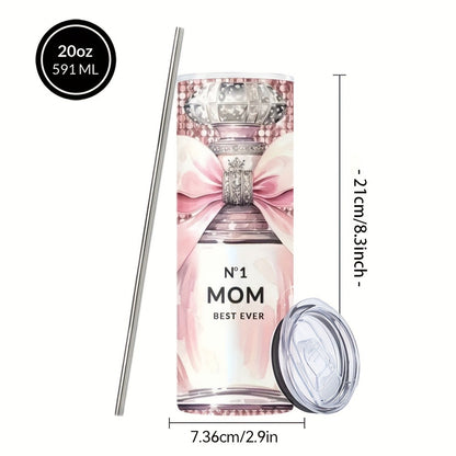 Insulated Tumbler 20oz Mom's Best Ever Design | 304 Stainless Steel Travel Cup with Lid & Straw for Hot & Cold Drinks – Cute Gift for Mom, Women, Birthday, Mother's Day & Christmas
