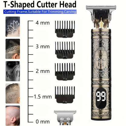 Professional Hair Clipper with LCD Display Vintage Oil Head Fade & Carving Hair Cutting Machine - Precision Trimming for Barbers & Home Use, Unique Dragon & Buddha Head Designs, Rechargeable