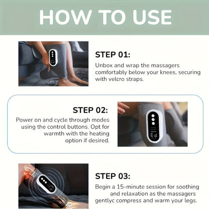 Compression Leg Massager Rechargeable - 2000mAh USB Portable Calf Thigh Knee Massager with 3 Intensity Levels 3 Temperature Settings for Circulation Pain Relief Recovery Holiday Gift Grey