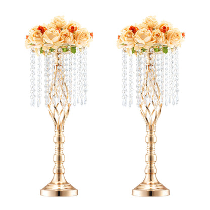 Wedding Flower Stand Vase Gold Crystal Centerpiece Tall Floral Stand for Party Table Decor Hollow Spiral Design Carbon Steel No-Tool Assembly for Weddings Events Banquets Hotels
