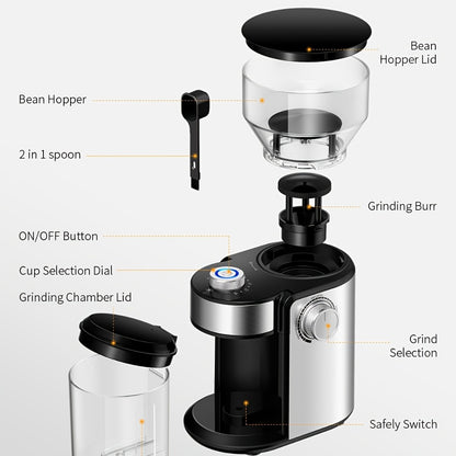 Electric Burr Coffee Grinder with 16 Precise Grind Settings, Adjustable Burr Mill for 2-14 Cups, Stainless Steel Coffee Bean Grinder for Espresso, Pour Over, French Press & Drip Coffee
