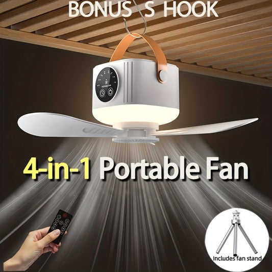 Portable Tent Fan with Remote Control USB Powered Hanging Hook Camping Fan with Triangular Stand Aromatherapy LED Light Emergency Survival Outdoor Fan