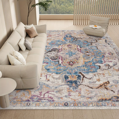 Area Rug Boho Vintage Washable Non-Slip Rug for Living Room Bedroom Traditional Woven Carpet Home Decor