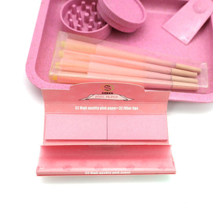 Smoking Set with Double-Layer Grinder, Rolling Paper, 8 Pre-Rolled Cones & Rolling Tray - Complete Starter Kit | 3 Colors | Gift Set
