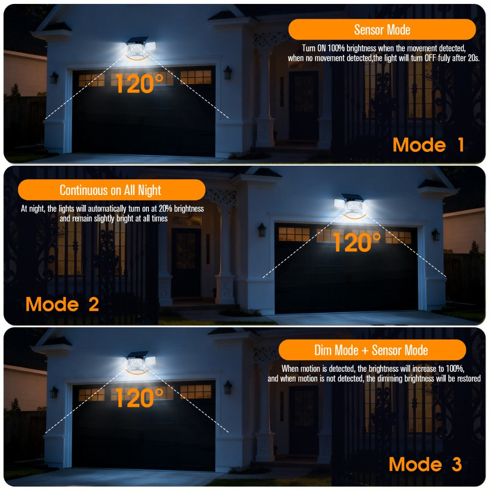 Solar Outdoor Motion Sensor Light 4-Head 3000LM – 270° Wide Angle, 3 Modes, IP65 Waterproof, Remote Control, Solar Flood Light for Garden Backyard Garage Wall Yard, 1/2/4 Pack