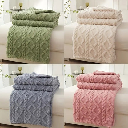 3D Plush Dense Weave Fleece Blanket – Ultra-Soft Warm Throw for Bed, Couch, Travel & Outdoor, Air-Conditioning Friendly, 3 Colors, 2 Sizes