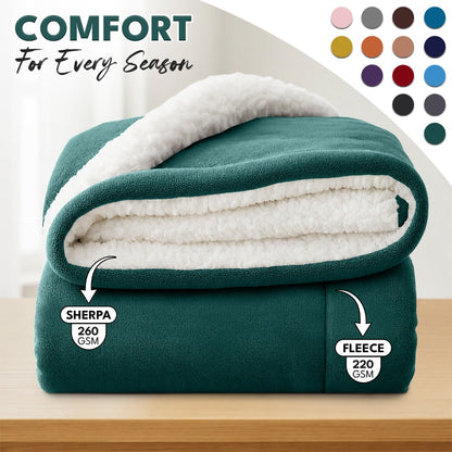 Sherpa Flannel Blanket – Double-Layer Ultra Soft Warm Throw for Bed, Sofa & Bedroom Decor, Better Sleep, 14 Colors, 3 Sizes