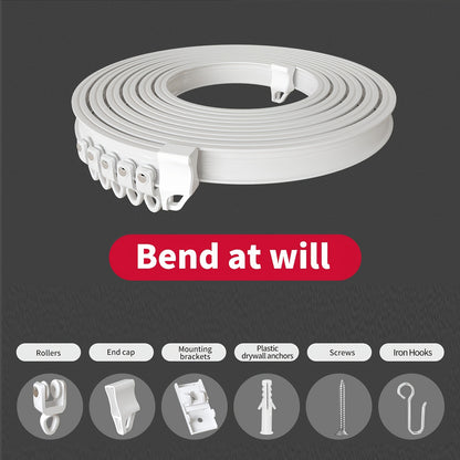 Flexible Curtain Rail Track – Bendable PVC Ceiling Mount Curtain Rod for Bay Window, Bathroom & Home Decor, Trim-to-Fit Monorail Curtain Track System