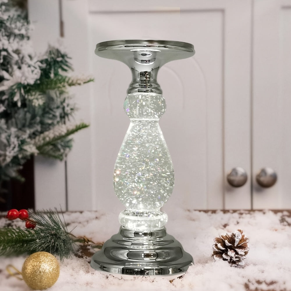 LED Candle Holder Swirling Acrylic Water Lantern Pedestal Candlestick Table Centerpiece for Wedding Party Birthday Anniversary Christmas Housewarming Gift Silvery Golden