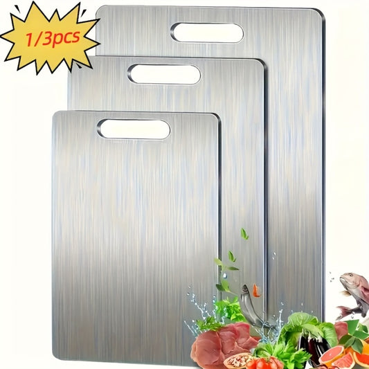 Pure Titanium Cutting Board Double Sided Durable Metal Kitchen Chopping Board for Meat Fruits Vegetables Holiday Gift 1pc or 3pc Set