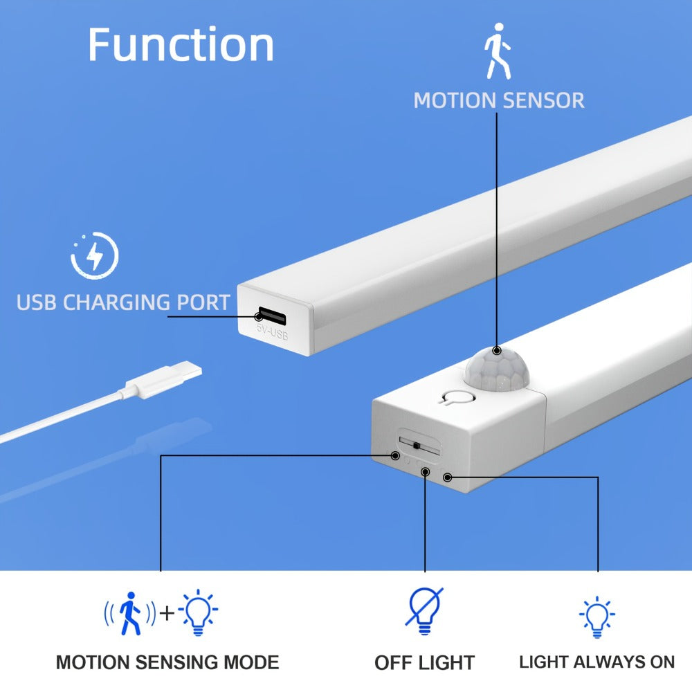 Motion Sensor Light 3 Pack USB Rechargeable LED Cabinet Light Dimmable 3 Color Temps Magnetic Base for Kitchen Closet Stairs Hallway Bedroom 7.87" 11.81"