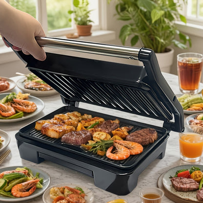 Electric Panini Press Grill Double-Sided Heating Sandwich Maker Waffle Iron Steak Grill Indoor Barbecue Machine for Panini Toasts Burgers Sausages Quick Meals Home Kitchen