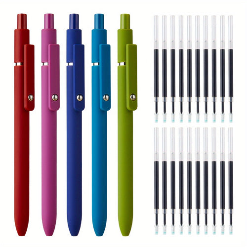Gel Pen Set 25-Pack – 5 Multicolor Pens + 20 Black Refills 0.5mm Fine Point Quick-Drying Smooth Writing No Feather Ink for Office School Journaling Gifting Vintage Morandi Gradient