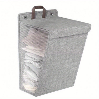 Wall Mounted Laundry Hamper Foldable Oxford Cloth with Lid | Space Saving Clothes Storage Basket for Bedroom Bathroom Living Room | Large 22x15 Inch Multi-Purpose Organizer Gray