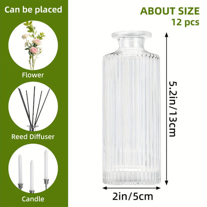Mini Bud Vases Set - Modern Striped Clear Glass Flower Vases for Wedding Centerpieces, Birthday Party, Anniversary, Home Table Decor, Multiple Sizes 12/24/36 Pcs