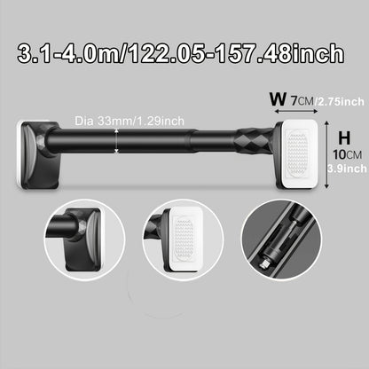 Telescopic Curtain Rod No Drill 15.75"-196.85" Adjustable Shower Curtain Rod 33mm for Large Windows