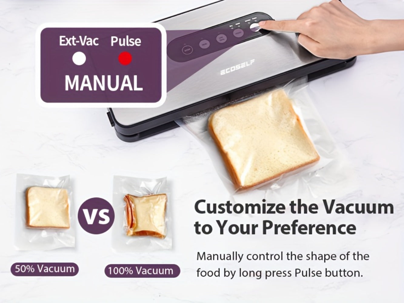 Vacuum Sealer Machine 8-in-1 – 65Kpa Food Sealer with Cutter, Accessory Hose, 10 Bags Included, Stainless Steel, External Vacuum Port for Food Storage, Sous Vide & Meal Prep