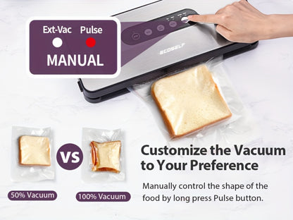 Vacuum Sealer Machine 8-in-1 – 65Kpa Food Sealer with Cutter, Accessory Hose, 10 Bags Included, Stainless Steel, External Vacuum Port for Food Storage, Sous Vide & Meal Prep