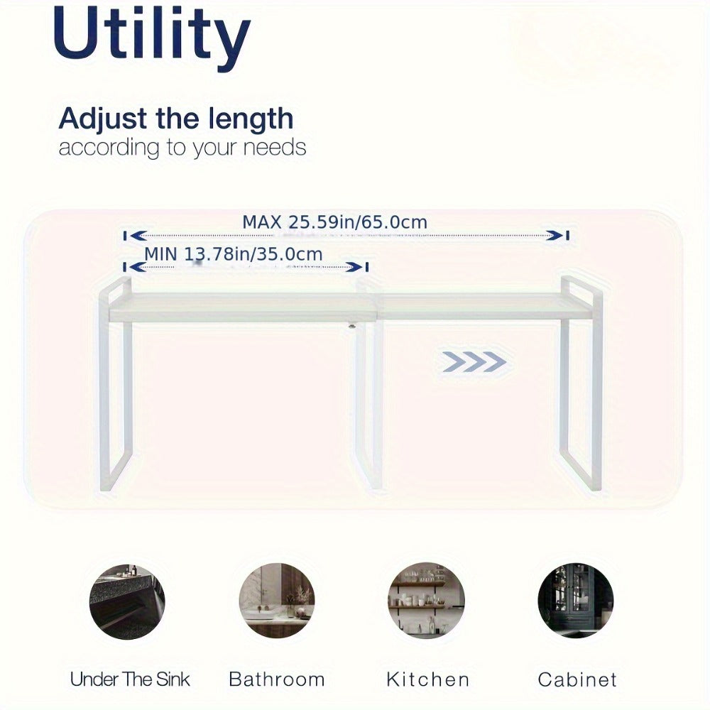 Expandable Cabinet Shelf Organizer Riser – Height Adjustable Retractable Rack with Suction Cup Base for Kitchen Pantry Cupboard Under Sink Countertop, Heavy Duty Metal Space Saver, Stackable Storage