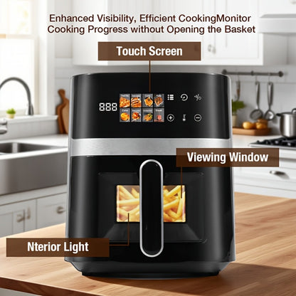 Air Fryer 8-in-1 with LED Touchscreen, 6QT Large Capacity Electric Hot Air Oven, 1350W 360° Hot Air Circulation, Non-Stick Fry Basket, Heat-Insulated Handles, 8 Cooking Presets for Home Kitchen