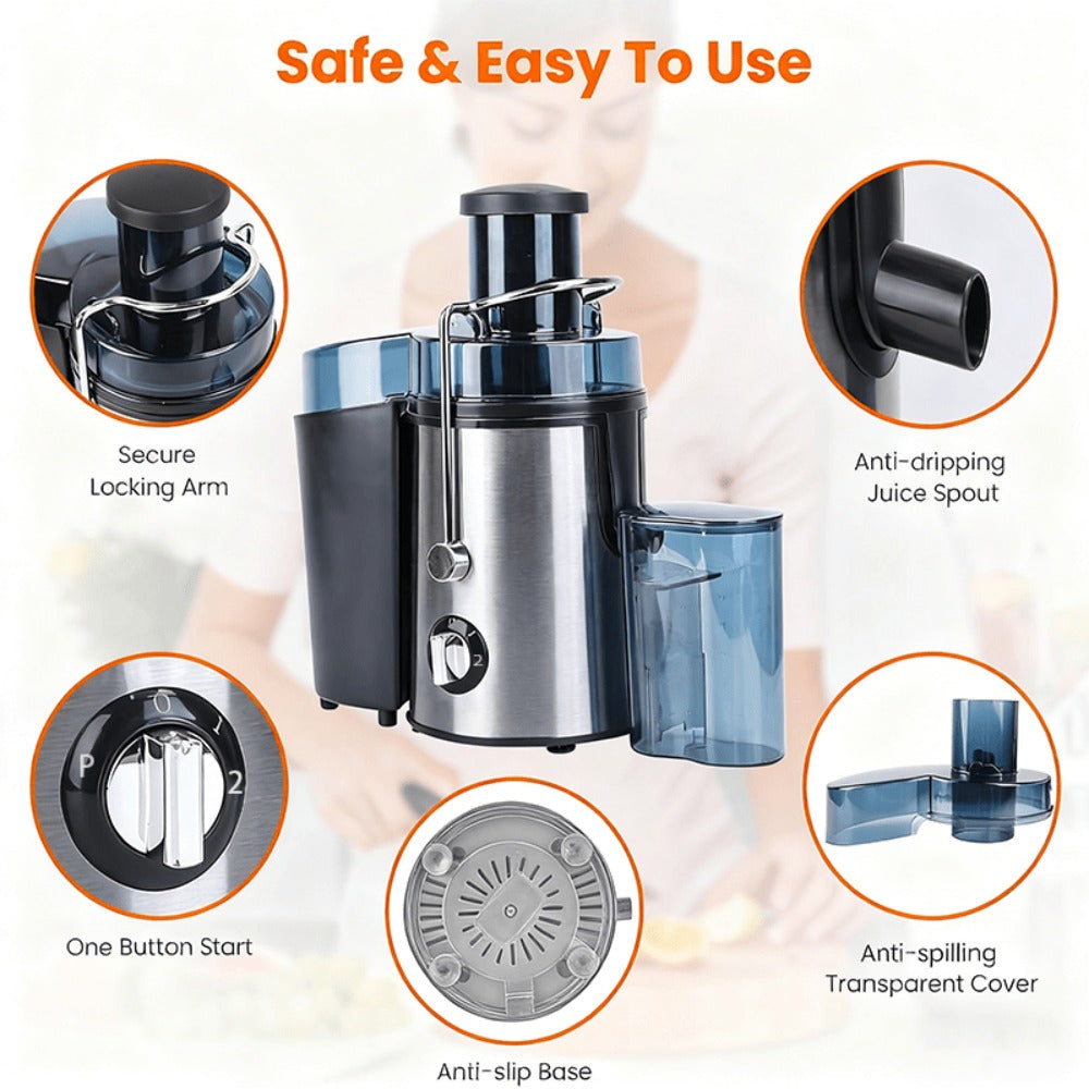 Centrifugal Juicer Machine with 3-Inch Wide Mouth – 22000RPM Dual-Speed Fruit & Vegetable Juice Extractor, Multifunctional Blender & Food Processor, Detachable Easy-Clean Design with Overheat Protection